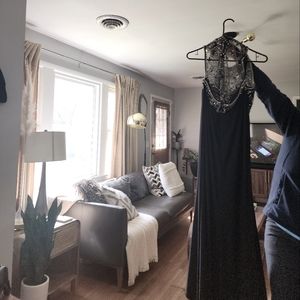 Black beaded and chiffon prom dress